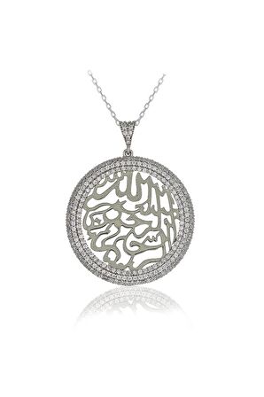 Kadın Beyaz Bismillahirrahmanirrahim 925 Ayar Gümüş Kolye