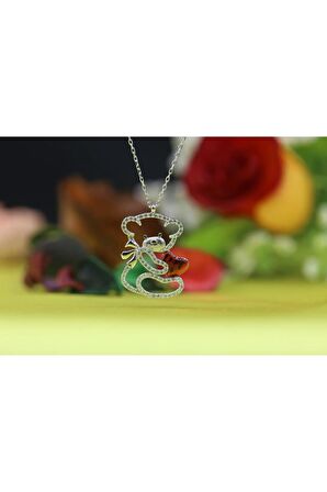 Kadın Beyaz Sevimli Kalpli Ayıcık 925 Ayar Gümüş Kolye