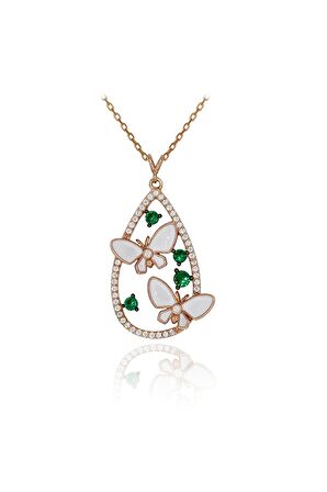 Kadın Rose Beyaz Mineli Kelebek 925 Ayar Gümüş Kolye