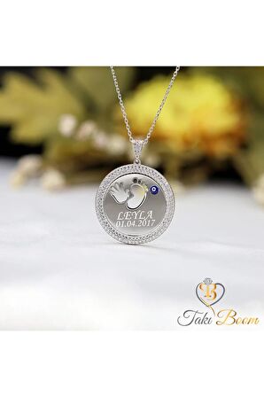 Kadın Beyaz Taşlı 925 Ayar Gümüş Plaka El Ayak Kolye