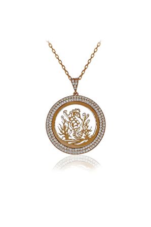 Kadın Rose Beyaz Taşlı 925 Ayar Gümüş Plaka Deniz Atı Kolye