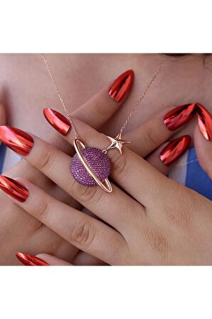 Satürn Gezegen Gümüş Kolye