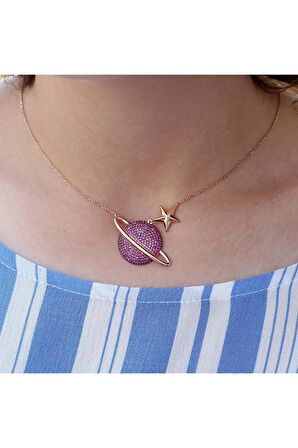 Satürn Gezegen Gümüş Kolye