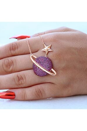 Satürn Gezegen Gümüş Kolye