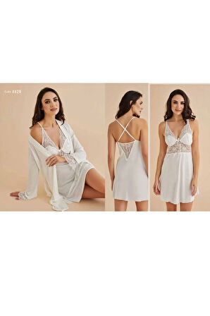 Kadın Pudra  Pamuklu Gecelik Sabahlık Set