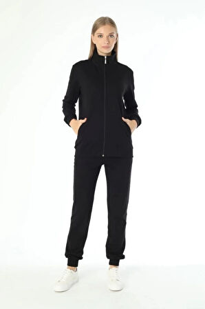 Dik Yaka Kadın Siyah Eşofman Takımı R.O.3.4.Z.0.E.0.0.L.T.