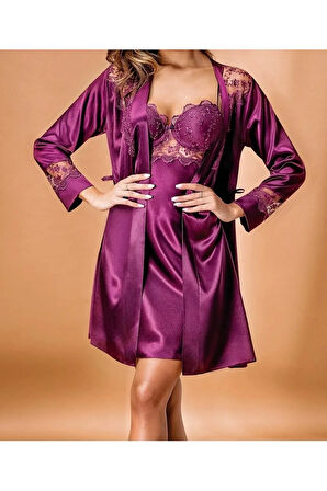 Kadın Mor  Kaplı Kimono Sabahlık Gecelik Takım N.UR.5.3.R.O.8.4.Z.E.L.T.
