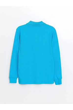 Mavi Uzun Kollu Polo Yaka Lakost  Okul T-shirt R.O.Z.K.U.U.LT.E.L.T.