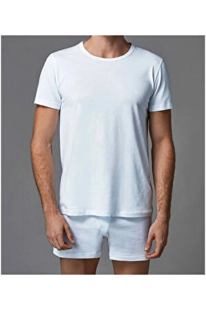 Erkek Beyaz Sıfır Yaka 2 Li Compact Fanila Tshirt