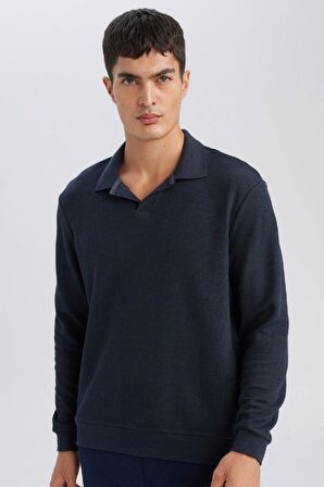 DeFacto Regular Fit Polo Yaka Jakarlı Triko Sweatshirt A9785AX24AUNV163