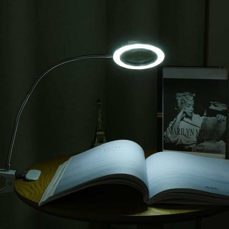 Premium -8x Büyütmeli Mandallı Masa Lambalı Büyüteç 2088A Okuma Lambası Led Lamba