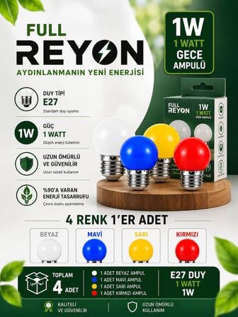 1 Watt 4 Adet 4 Renk E27 Duy Renkli Gece Ampulü, Loş Işık Sevenler İçin Ağaç Feneri Ampulü - 4 Renk