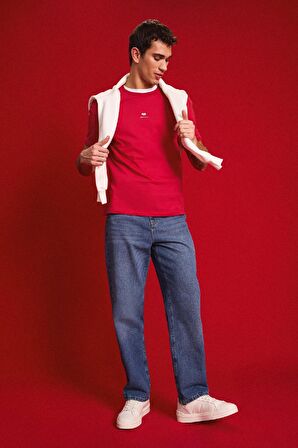 DeFacto %100 Pamuk Regular Fit Bisiklet Yaka Kalp Baskılı Kısa Kollu Kırmızı Tişört D5156AX25SPBR493