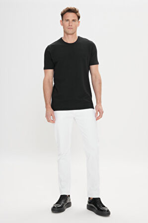 Erkek Siyah Slim Fit Dar Kesim Bisiklet Yaka Kısa Kollu Yumuşak Tuşeli Basic Tişört