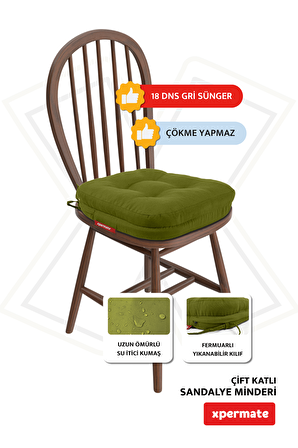 XPERMATE 2'li Çift Kat Sandalye Minderi Fermuarlı Yıkanabilir Kılıf Bağcıklı Su ve Yağ İtici 42x42x8 Kiremit