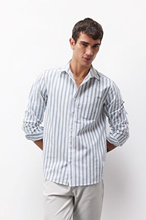 DeFacto Regular Fit Polo Yaka Çizgili Oxford Uzun Kollu Gömlek D6101AX25SPGN756