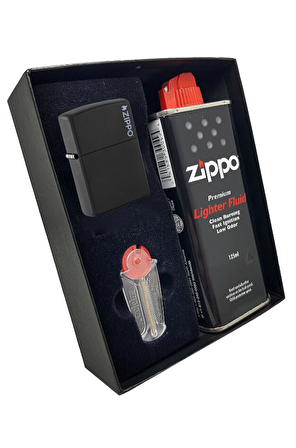 Zippo Çakmak Mat Siyah Hediyelik Kutu Benzin Taş Set du10sy
