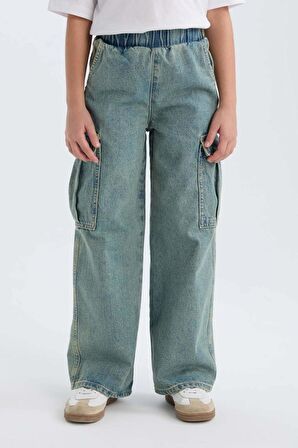 DeFacto Kız Çocuk Kargo Cepli Wide Leg Geniş Bol Paça Jean Pantolon D4690A824WNNM39