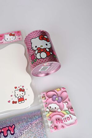 LİSANSLI HELLO KITTY 8 PARÇA KIRTASİYE SETİ KUMBARA,YAZI TAHTASI,3D BLOKNOT,4 ADET SİLGİ VE ÇITÇIT DOSYA 