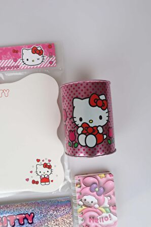 LİSANSLI HELLO KITTY 8 PARÇA KIRTASİYE SETİ KUMBARA,YAZI TAHTASI,3D BLOKNOT,4 ADET SİLGİ VE ÇITÇIT DOSYA 