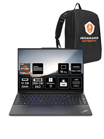 Lenovo ThinkPad E16 AMD Ryzen 7 7730U 12GB 256GB SSD 16" FHD W11H Taşınabilir Bilgisayar & PER4 Çanta