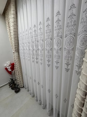 NİVEMESHOME NİSA 555 GÜMÜŞ   1/3 PİLELİ TÜL PERDE APM