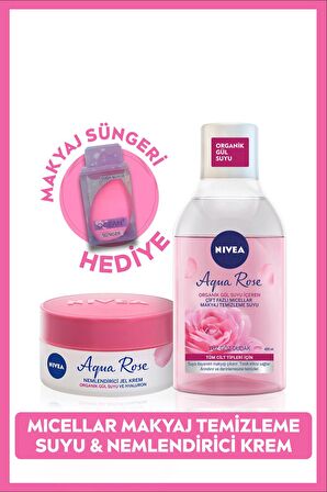 Nivea Aqua Rose Çift Fazlı Makyaj Temizleme Suyu  400 ml ve Nemlendirici Krem 50 ml,Makyaj Süngeri Hediye