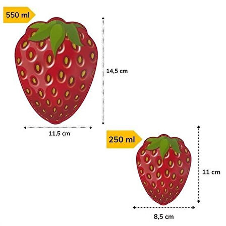 By Nevser® 2'li İç İçe Geçebilen Çilek Model Saklama ve Beslenme Kabı Seti (550 ml + 250 ml)