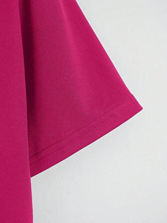 Unisex Oversize Bisiklet Yaka Düz Basic T-Shirt - FUŞYA