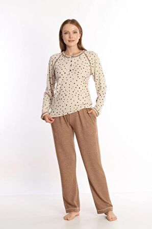 ETOİLE Pamuklu Soft Cepli Kadın Pijama Takımı Bej