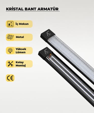 60W Siyah Kristal LED Bant Armatür 6500K Beyaz Işık – 120 cm