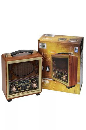 M-2027BT Gerçek Ahşap Eskitme Kaplama Radyo Fm Am Sw USB Tf Aux Destekli Bluetooth Hoparlör