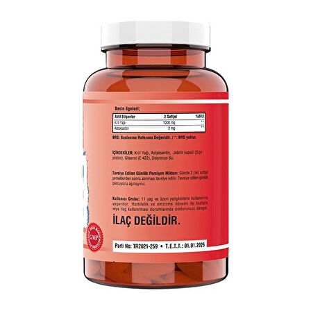 Krill Oil 1000 Mg Astaksantin 2 Mg 90 Softgel