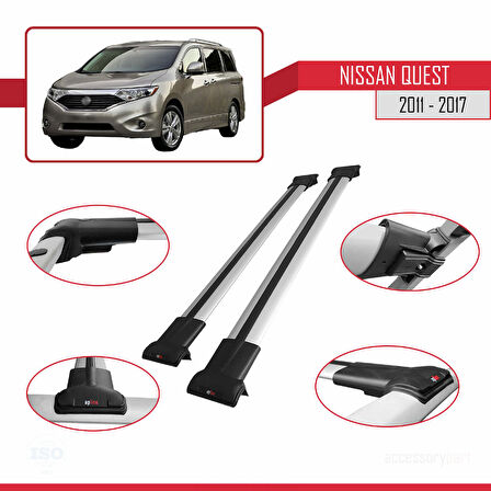 Nissan Quest 2011-2017 Arası ile Uyumlu FLY Model Ara Atkı Tavan Barı Gri 2 Adet