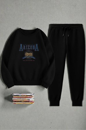 Unisex Arizona Tasarım Basklı Bisiklet Yaka Sweatshirt - 2'li Eşofman Takımı