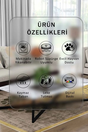 Yıkanabilir Kaymaz Taban Dijital Baskılı Halı ve Yolluk – Leke Tutmaz Salon & Mutfak Halısı