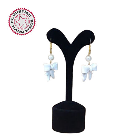 Uretti - Hatice 4962 El Yapımı İnci Detaylı Polimer Kil Fiyonk Küpe