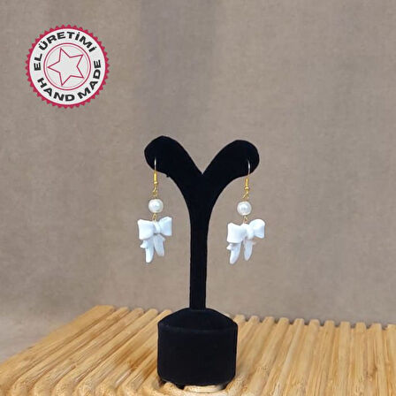 Uretti - Hatice 4962 El Yapımı İnci Detaylı Polimer Kil Fiyonk Küpe