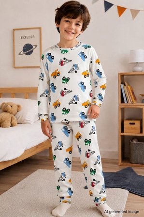 Erkek Çocuk Yeni Sezon Pamuklu Desenli Pijama Takım TKM1022