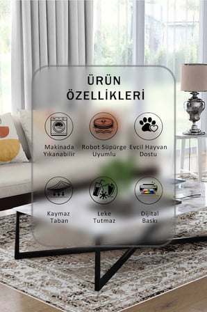 Yıkanabilir Kaymaz Taban Dijital Baskılı Halı ve Yolluk – Leke Tutmaz Salon & Mutfak Halısı