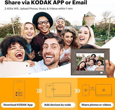 KODAK WiFi Dijital Resim Çerçevesi, 10.1 Inc Dokunmatik Ekran, 32GB Alan