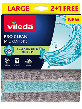 Vileda 3'lü Pro Clean Enzim Teknolojili Mikrofiber Temizlik Bezi