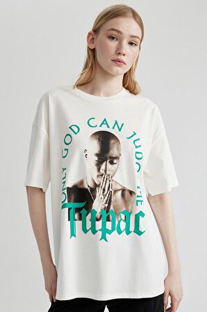 DeFacto Coool Tupac Shakur Oversize Geniş Kalıp Bisiklet Yaka Kısa Kollu Tişört C3802AX24SMWT32