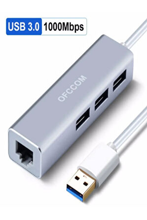 Usb 3.0 3 port Hub ve Gigabit Ethernet Uyumlu Adaptör Ikisi Bir Arada Usb Adaptör Alüminyum Kasa