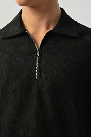 Fermuar Detaylı Polo Yaka Erkek T-Shirt