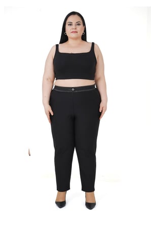 Kadın Büyük Beden Boru Paça Toparlayıcı Yüksek Bel Siyah Ekstra Battal Pantalon