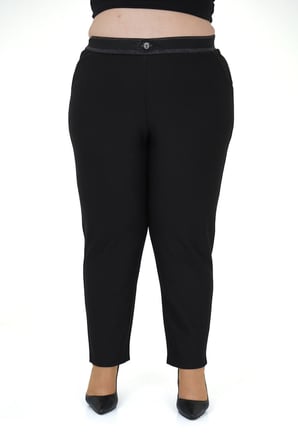 Kadın Büyük Beden Boru Paça Toparlayıcı Yüksek Bel Siyah Ekstra Battal Pantalon