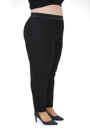 Kadın Büyük Beden Boru Paça Toparlayıcı Yüksek Bel Siyah Ekstra Battal Pantalon