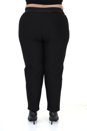 Kadın Büyük Beden Boru Paça Toparlayıcı Yüksek Bel Siyah Ekstra Battal Pantalon