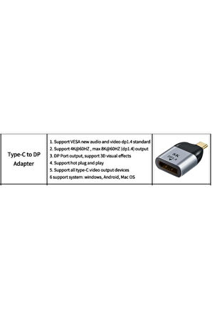 Pmr 8K DP1.4 Type c Displayport Çevirici Adaptör